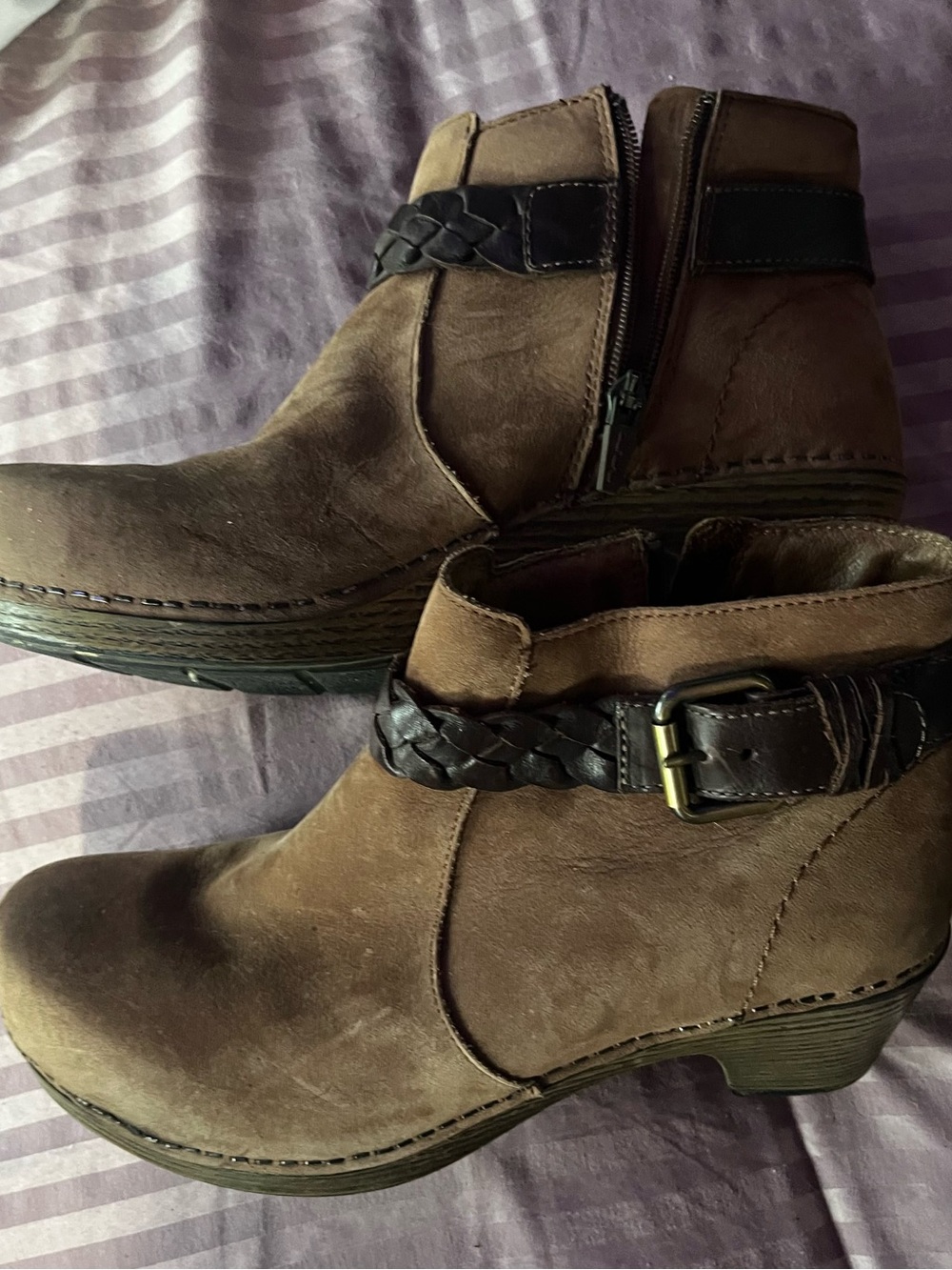 Dansko Brown Leather Suede Ankle Clogs with Braided Strap